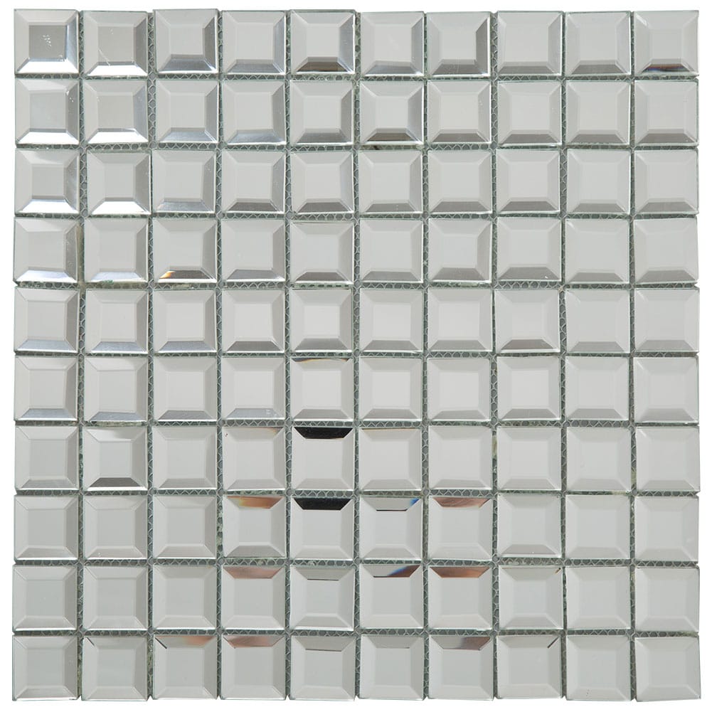 Beveled Square Mirror Glass Mosaic Tile Silver 12 x 12 Inch (5-Pack)
